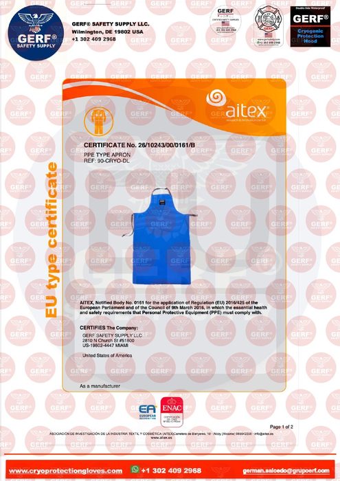 Cryogenic apron 90-CRYO-DL EU type-examination certificate