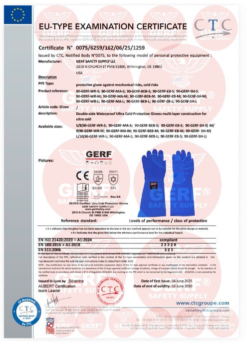 Standard Line gloves EU type-examination certificate