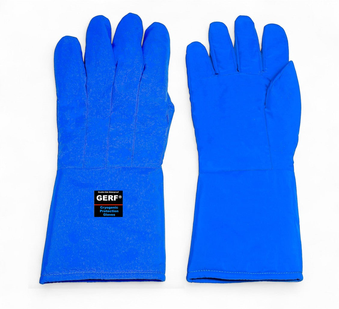 GERF® Certified Cryogenic Gloves azules impermeables de longitud media para protección contra frío extremo hasta -196°C.