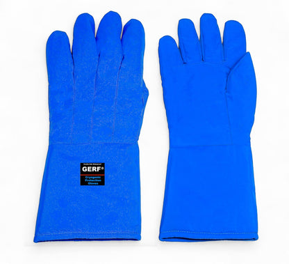 GERF® Certified Cryogenic Gloves azules impermeables de longitud media para protección contra frío extremo hasta -196°C.