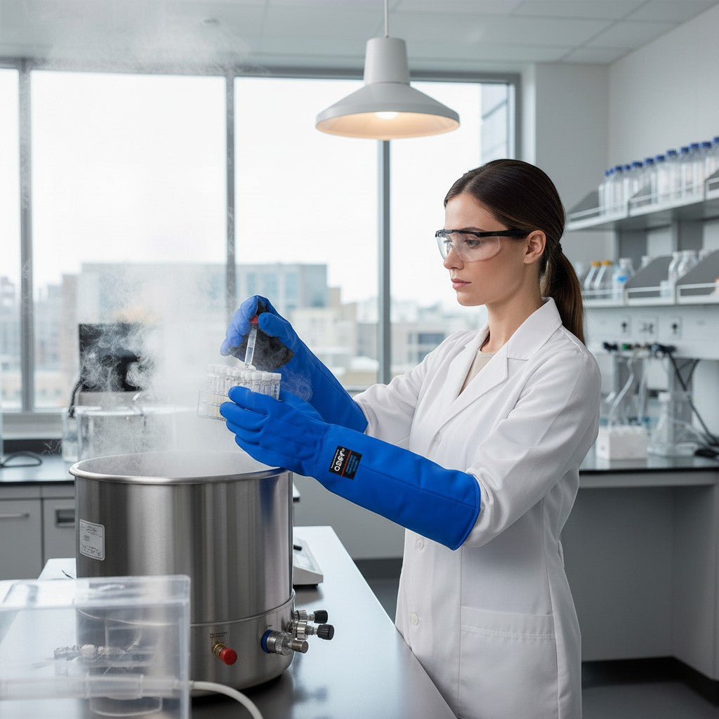 GERF® Certified Cryogenic Gloves azules de doble impermeabilidad con agarre extra para protección contra el frío extremo.