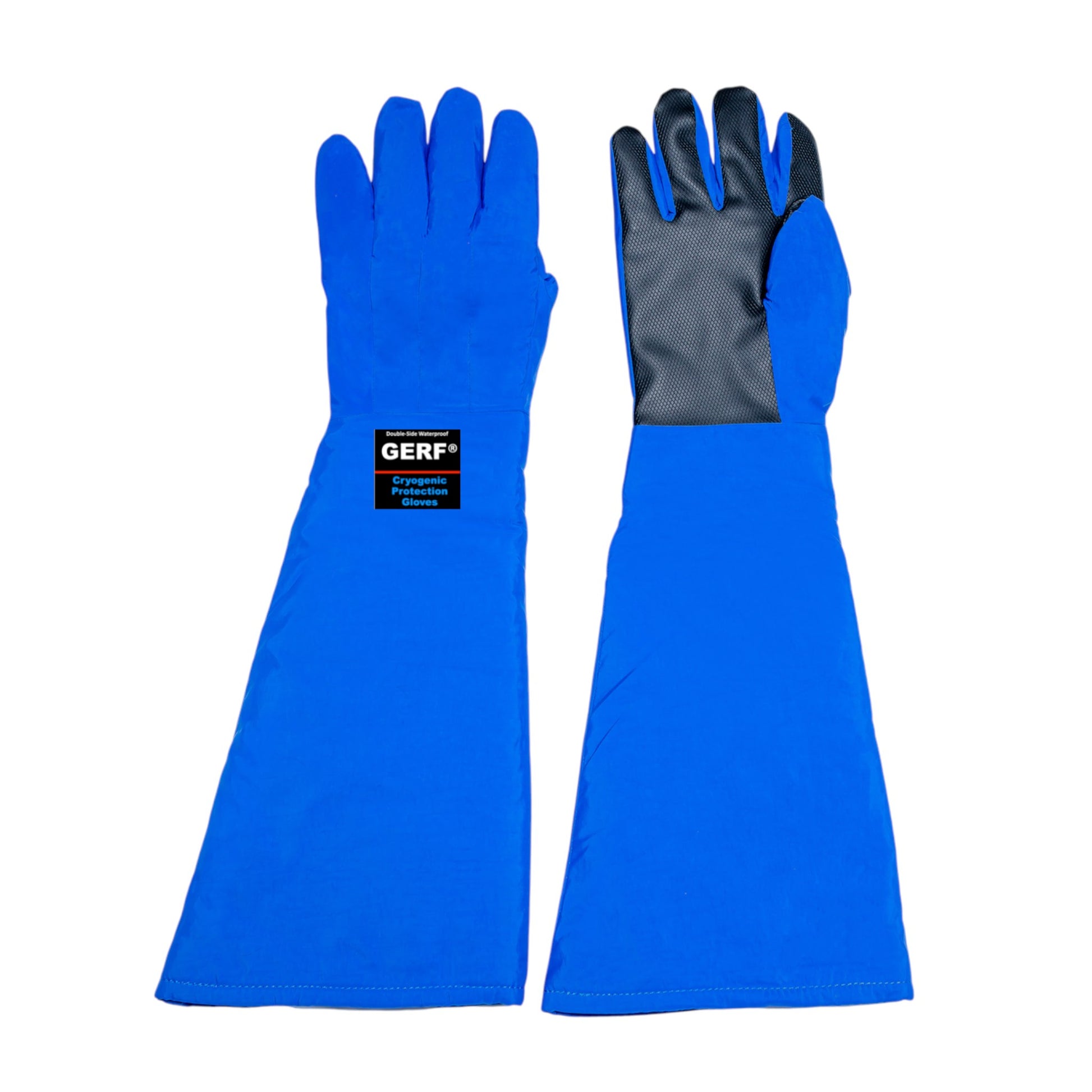 GERF® Certified Cryogenic Gloves azules, impermeables y de doble capa con palma de agarre para protección contra temperaturas ultra bajas.