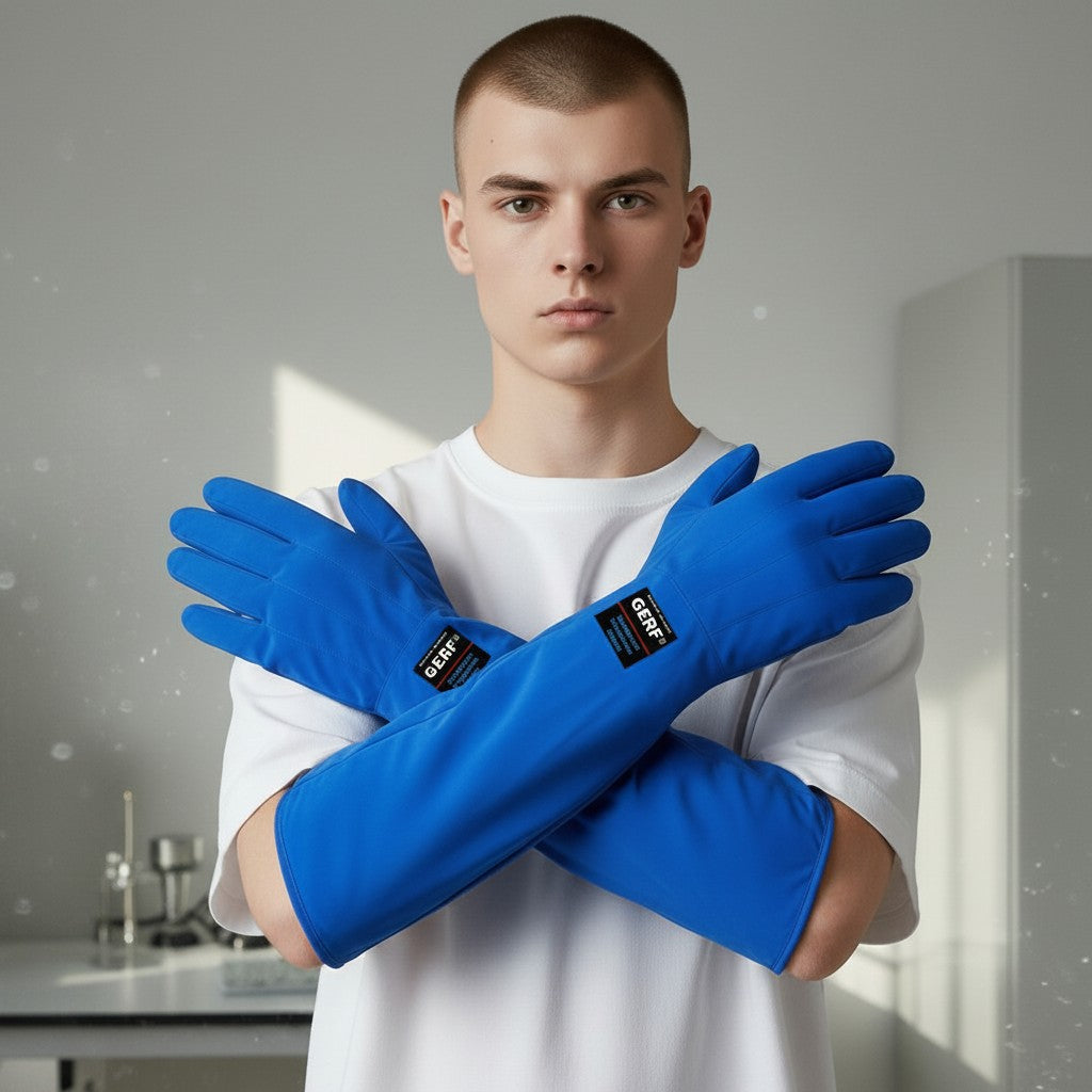 GERF® Certified Cryogenic Gloves, azules, impermeables, con agarre extra, para protección contra frío extremo hasta -196°C.