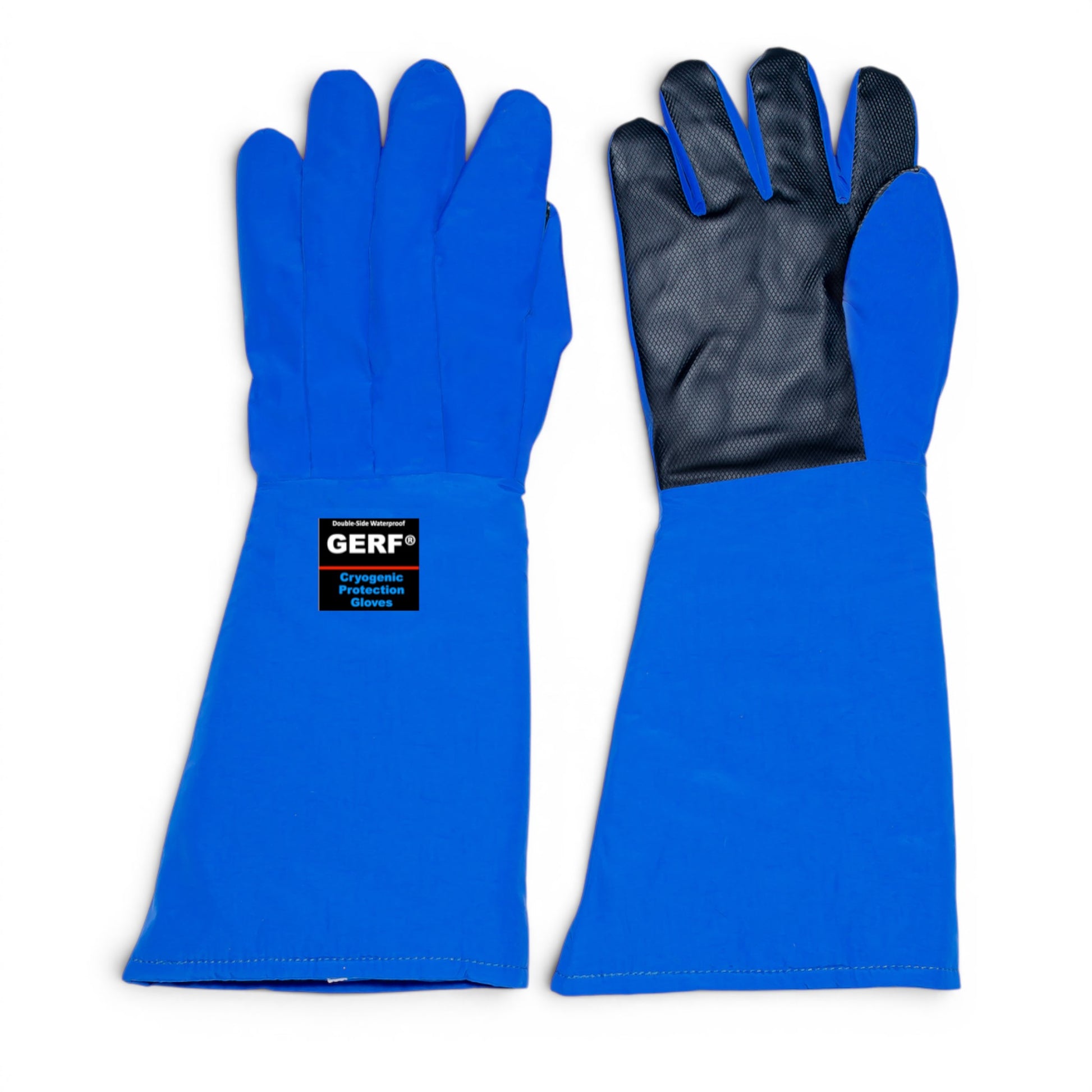 GERF® Certified Cryogenic Gloves azules, impermeables y con agarre extra para protección contra frío extremo.