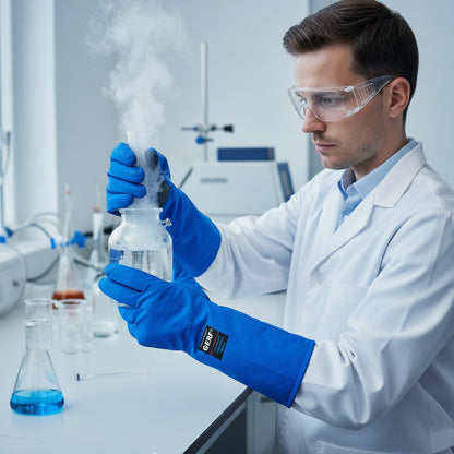 GERF® Certified Cryogenic Gloves azules de doble impermeabilidad con agarre extra para protección contra líquidos criogénicos.