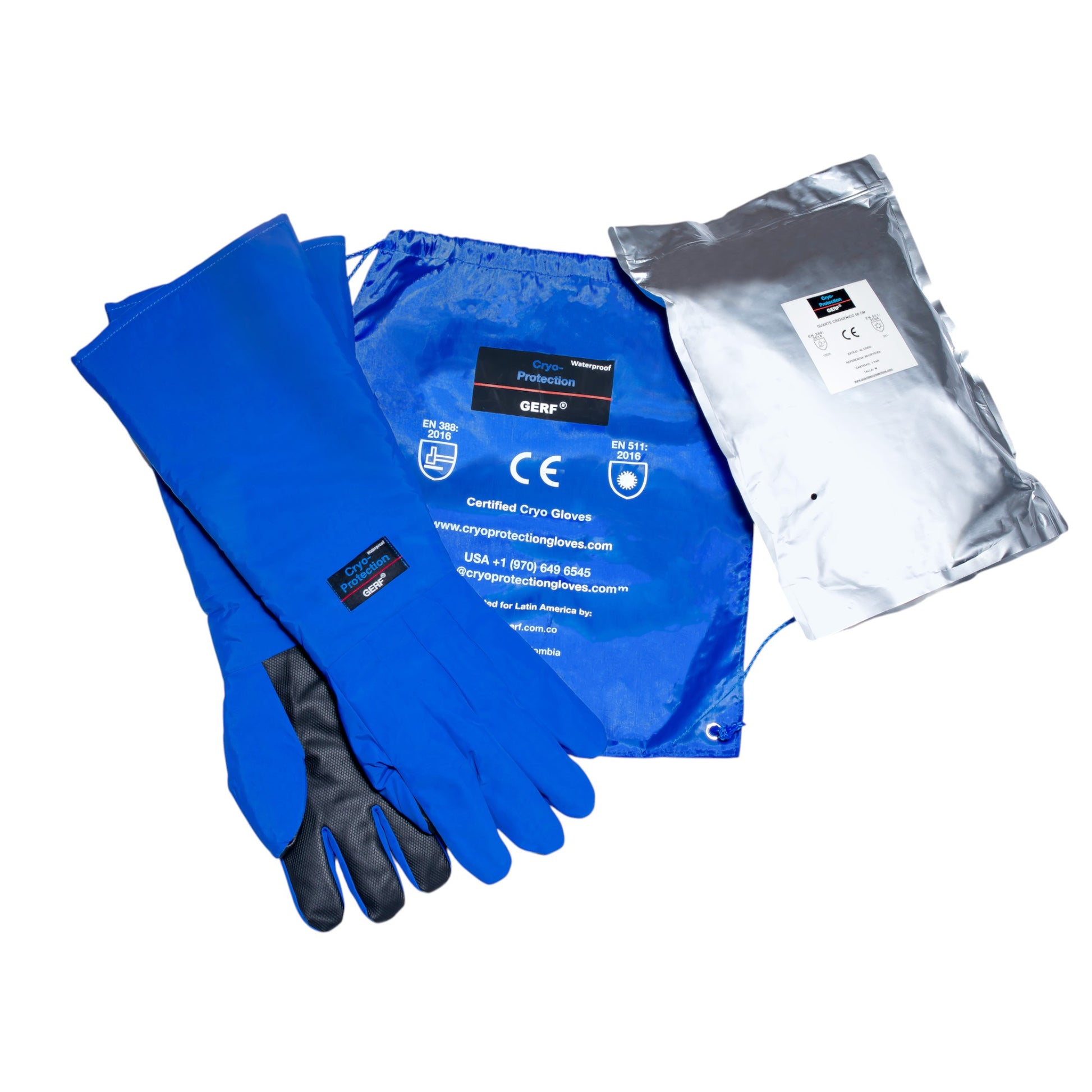 GERF® Certified Cryogenic Gloves azules, impermeables y de doble agarre, para protección contra temperaturas ultra bajas.