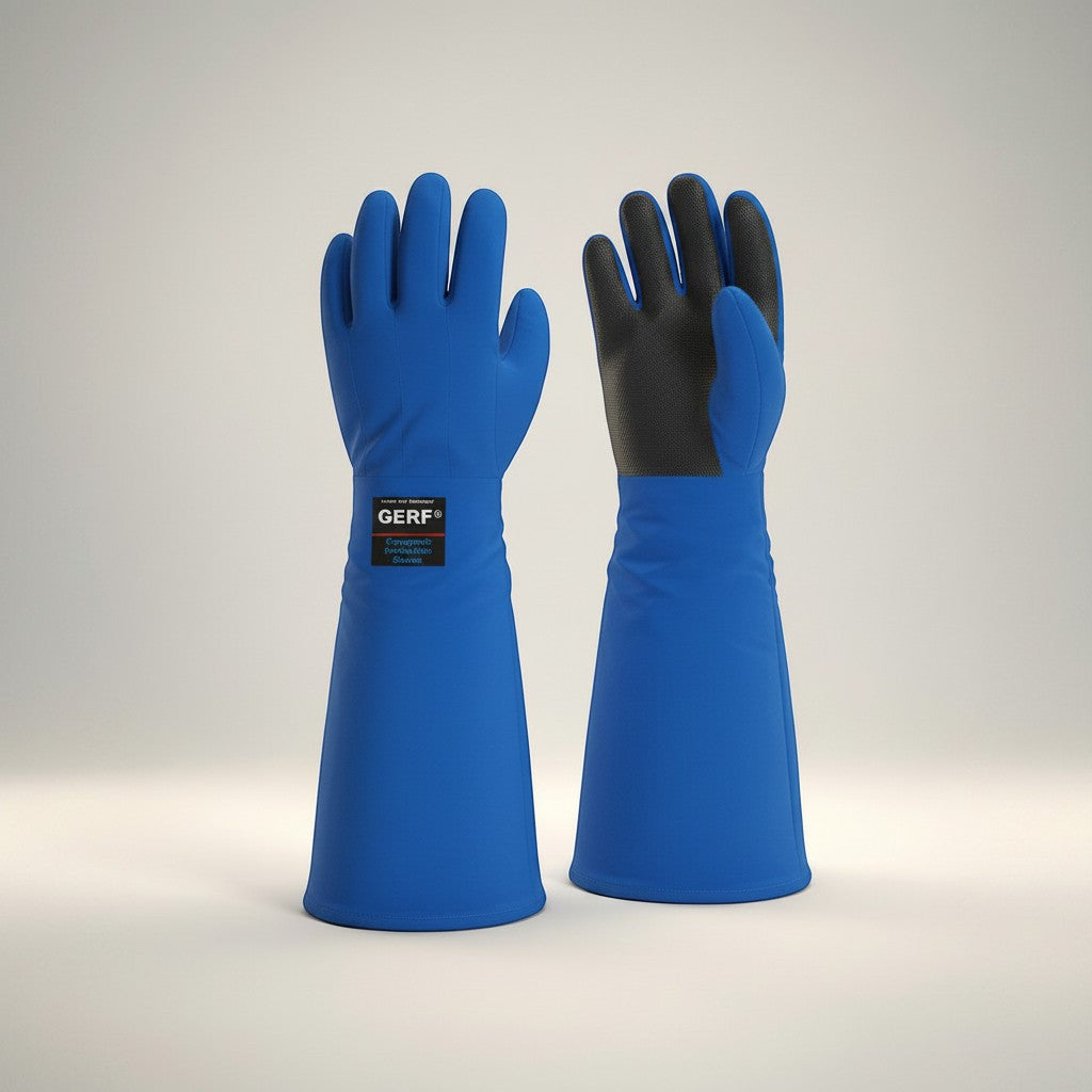 GERF® Certified Cryogenic Gloves, azules, impermeables, con doble agarre y protección para temperaturas ultra bajas.