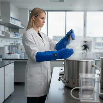 GERF® Certified Cryogenic Gloves azules de doble impermeabilidad con agarre extra para protección de manos en laboratorio.