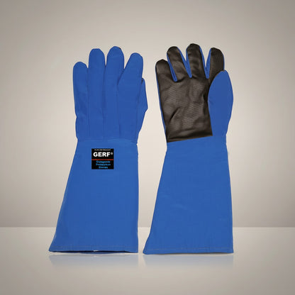 GERF® Certified Cryogenic Gloves, azules, impermeables, con palma de agarre reforzada para trabajos en frío extremo hasta -196°C.