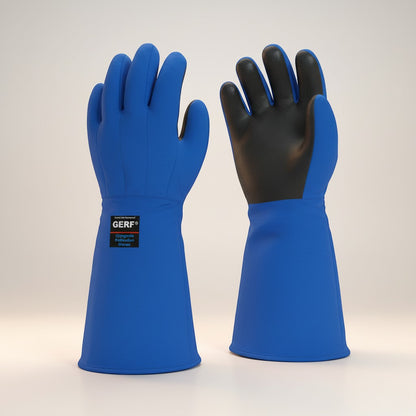 GERF® Certified Cryogenic Gloves, azules, impermeables, con palma de agarre para protección contra el frío extremo.