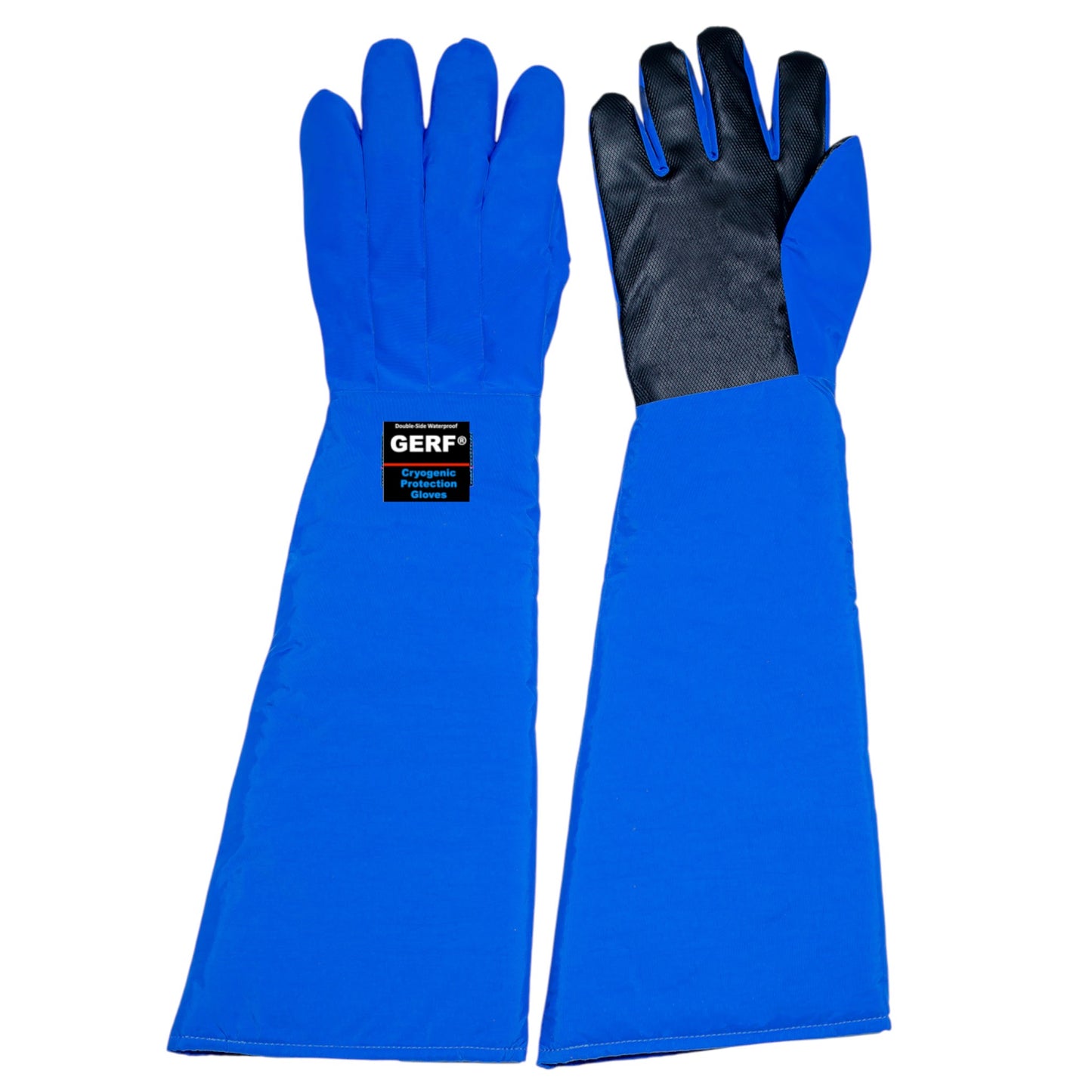 GERF® Certified Cryogenic Gloves azules de doble capa impermeable con palma de agarre para protección contra el frío extremo hasta -196°C.