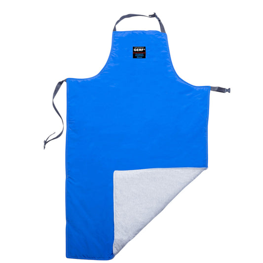 GERF® Certified Cryogenic Gloves azul impermeable delantal de protección para trabajos con nitrógeno líquido, con forro interior gris.