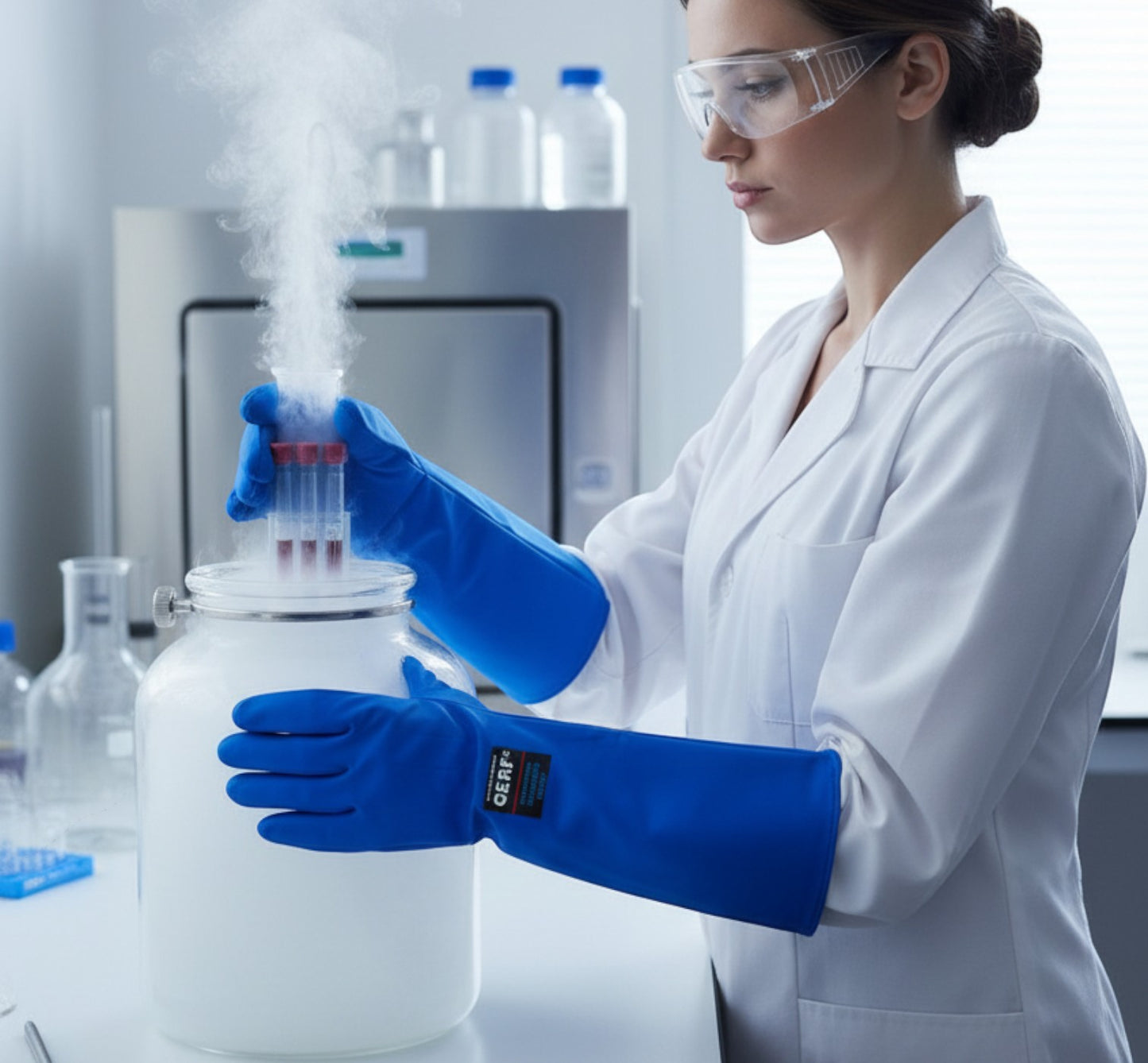 GERF® Certified Cryogenic Gloves, azules, impermeables, para protección contra frío extremo hasta -196°C.