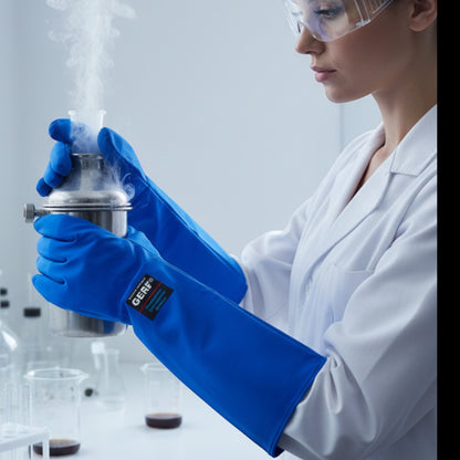 GERF® Certified Cryogenic Gloves azules de doble impermeabilidad para protección hasta -196°C. Refuerzos en pulgar e índice.