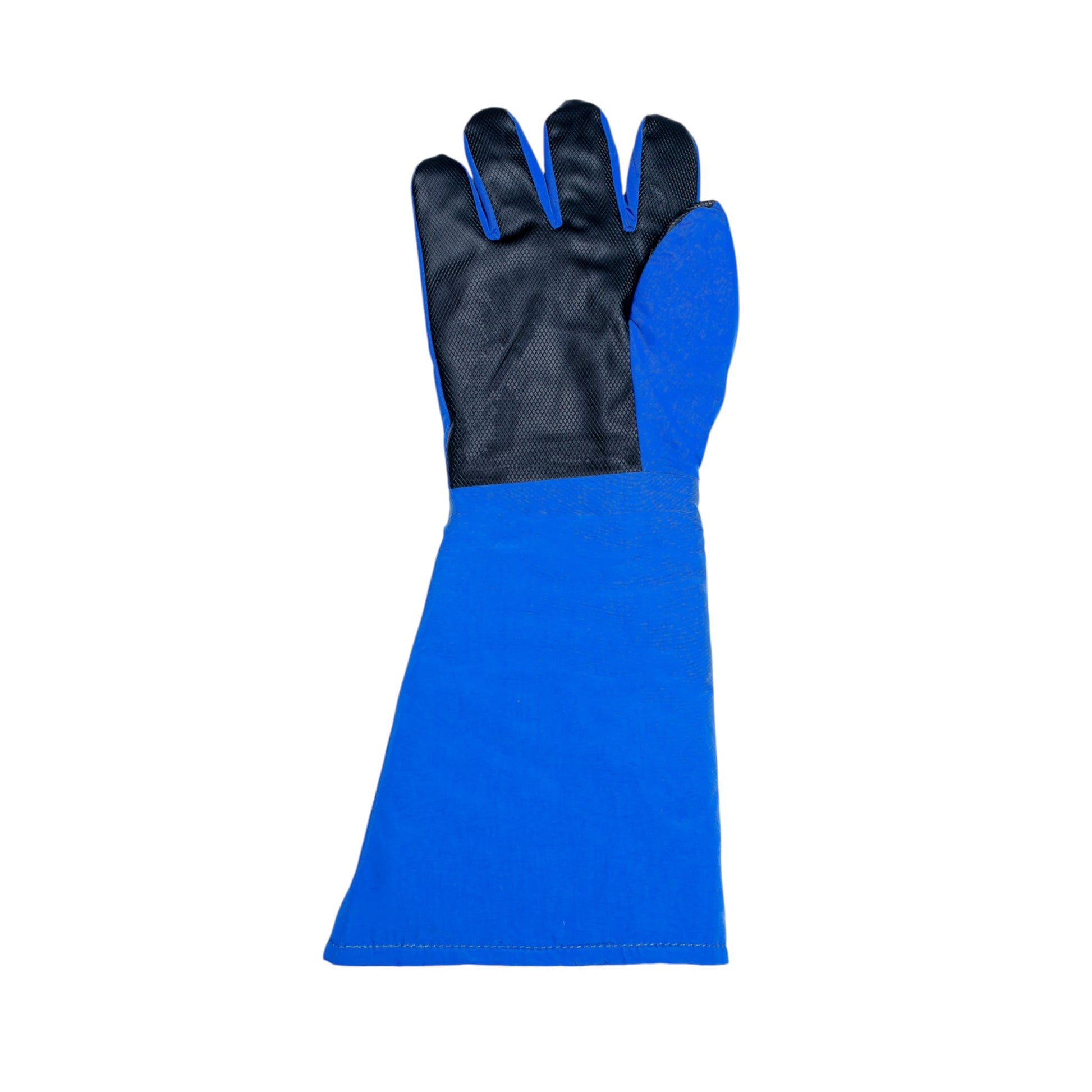 Guantes criogénicos GERF® Certified Cryogenic Gloves azules de doble capa impermeable con palma de agarre para protección contra líquidos y manejo de objetos pequeños.