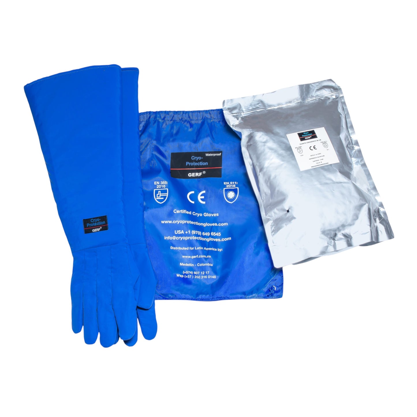 GERF® Certified Cryogenic Gloves: Guantes de hombro impermeables dobles para protección contra frío extremo hasta -196°C.