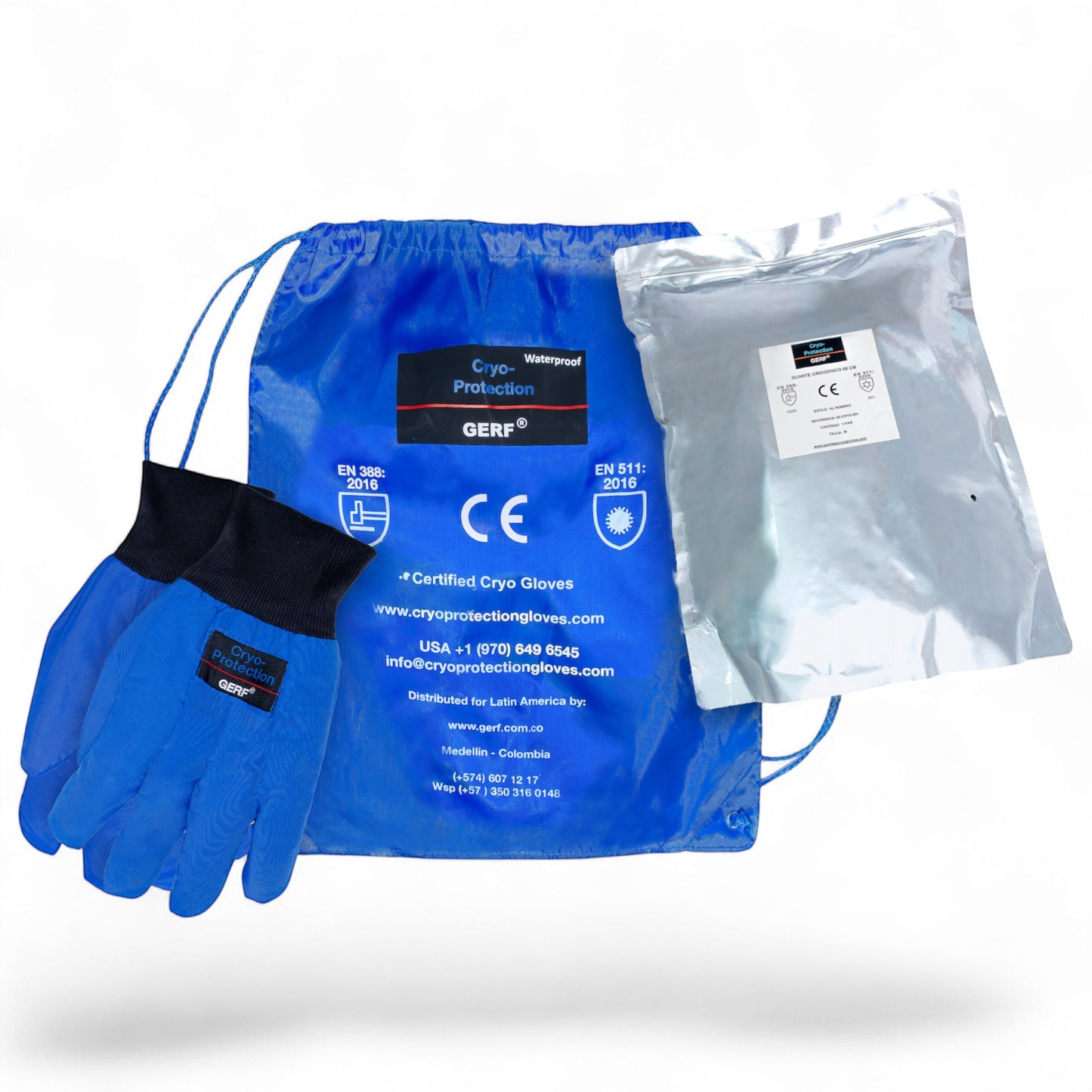 GERF® Certified Cryogenic Gloves, azules, impermeables, para protección contra temperaturas ultra bajas hasta -196°C.