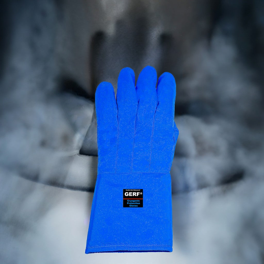 GERF® Certified Cryogenic Gloves, azules, impermeables, de longitud media para protección contra temperaturas ultra bajas hasta -196°C.